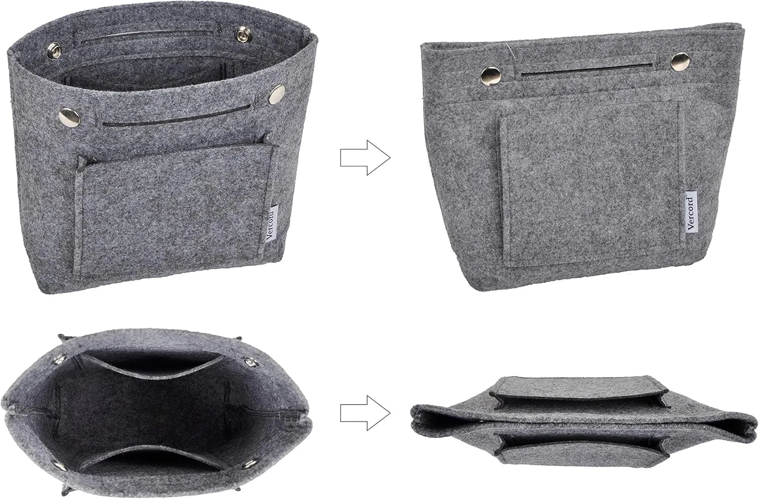 Vercord Mini Slim Small Felt Purse Organizer Insert Inside Handbag Tote Pocketbook for Women Grey
