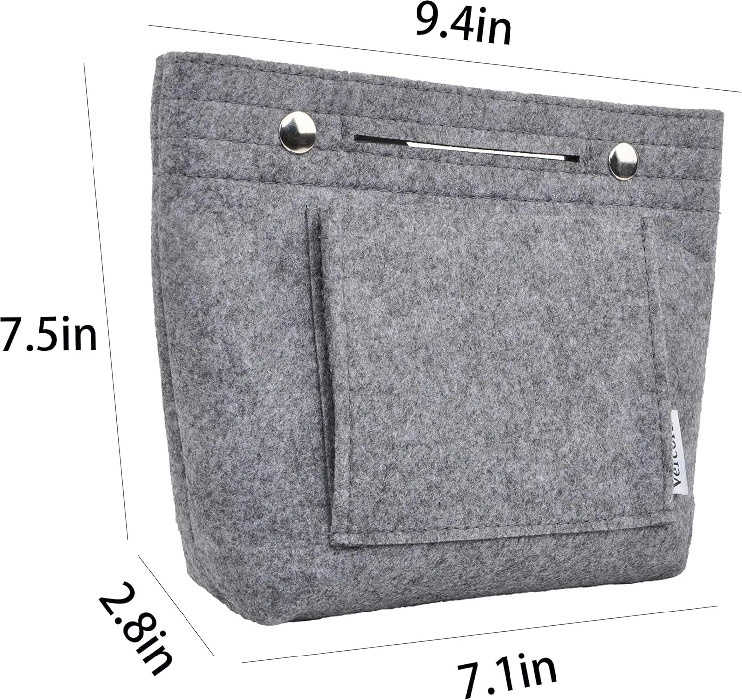 Vercord Mini Slim Small Felt Purse Organizer Insert Inside Handbag Tote Pocketbook for Women Grey