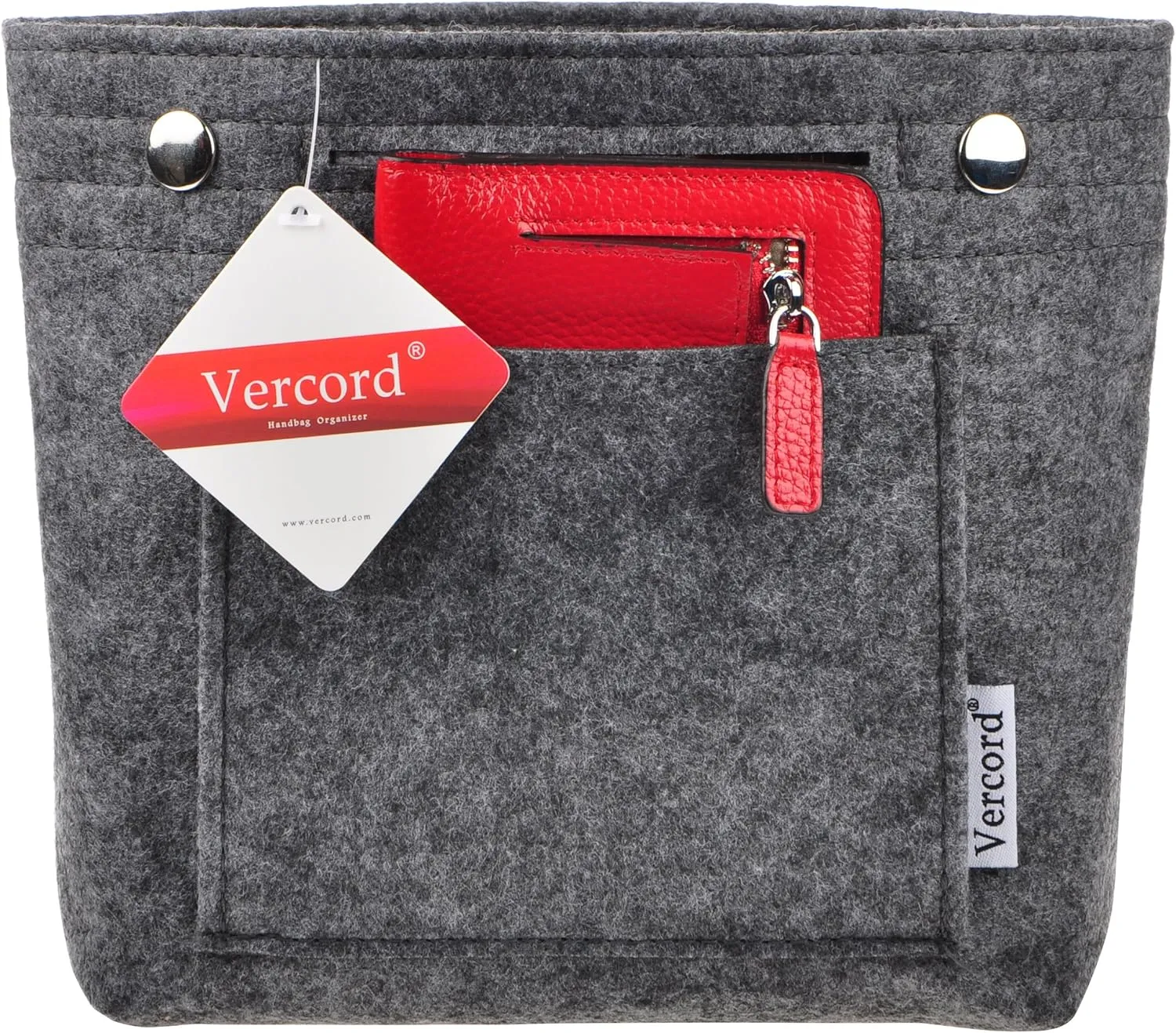 Vercord Mini Slim Small Felt Purse Organizer Insert Inside Handbag Tote Pocketbook for Women Grey