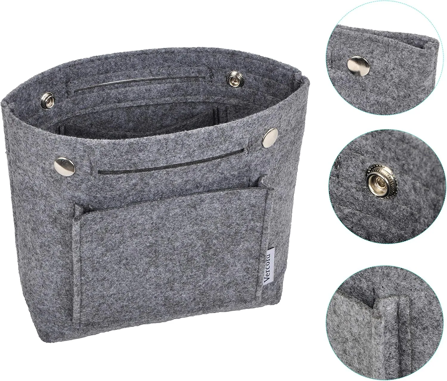 Vercord Mini Slim Small Felt Purse Organizer Insert Inside Handbag Tote Pocketbook for Women Grey