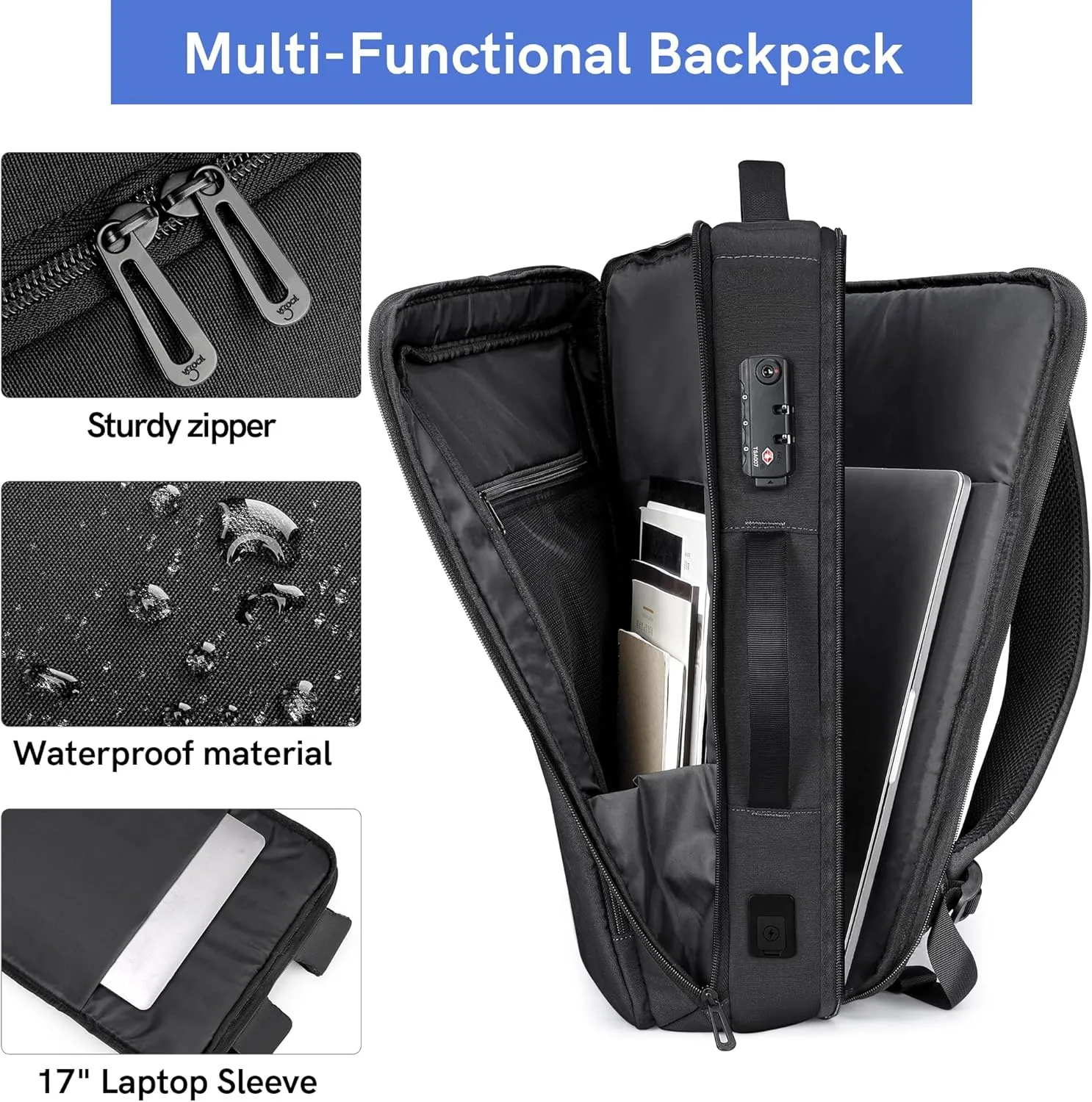 VGOAL Travel Laptop Backpack, Laptop Bookbag College Backpack Durable Water Proof with USB Charging Port for Men Women (FG6317-B)