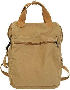 Vintage Canvas Backpack, Classic Daypack with Multiple Pockets, Rushbag, Multi Colors (College & High School, Khaki)