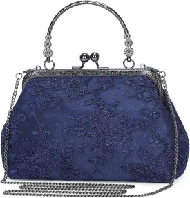 Vintage Embroidery Lace Floral Clutch Purse for Women Formal Evening Bag Kiss Lock Handbag Wedding Cocktail Party Purse
