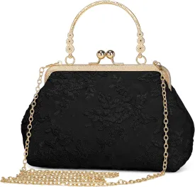Vintage Embroidery Lace Floral Clutch Purse for Women Formal Evening Bag Kiss Lock Handbag Wedding Cocktail Party Purse