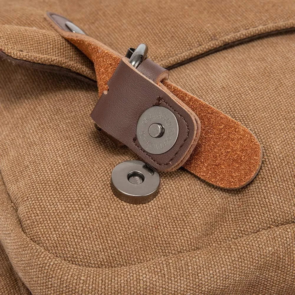 Vintage Genuine Leather Waxed Canvas Briefcase Large Satchel Shoulder Bag Rugged Computer 15.6" Laptop Bag