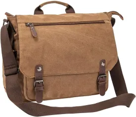 Vintage Genuine Leather Waxed Canvas Briefcase Large Satchel Shoulder Bag Rugged Computer 15.6" Laptop Bag