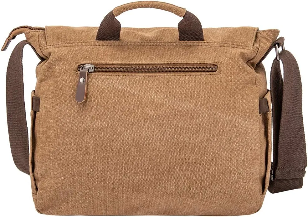 Vintage Genuine Leather Waxed Canvas Briefcase Large Satchel Shoulder Bag Rugged Computer 15.6" Laptop Bag
