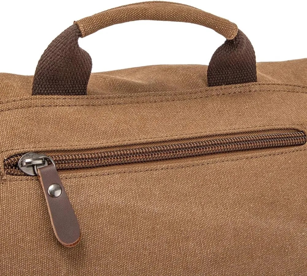 Vintage Genuine Leather Waxed Canvas Briefcase Large Satchel Shoulder Bag Rugged Computer 15.6" Laptop Bag