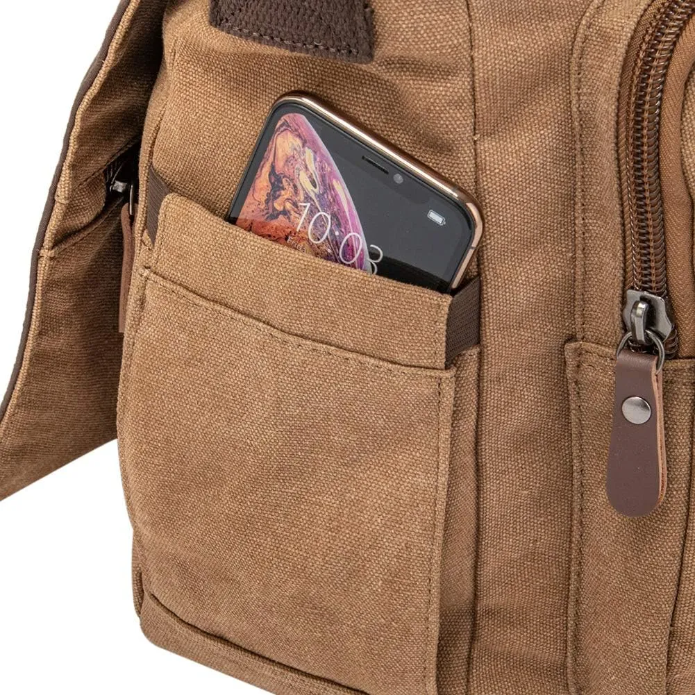 Vintage Genuine Leather Waxed Canvas Briefcase Large Satchel Shoulder Bag Rugged Computer 15.6" Laptop Bag
