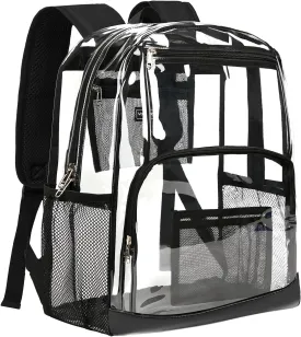 Vorspack Clear Backpack Heavy Duty - Extra Large Clear Bookbag Transparent Backpacks for Adults See Through Backpack for College Work Travel - Black