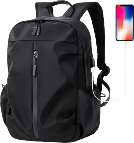 Water Resistant Lightweight Backpack Casual Travel Hiking Backpacks Daypack Durable with USB Charging Port (black)