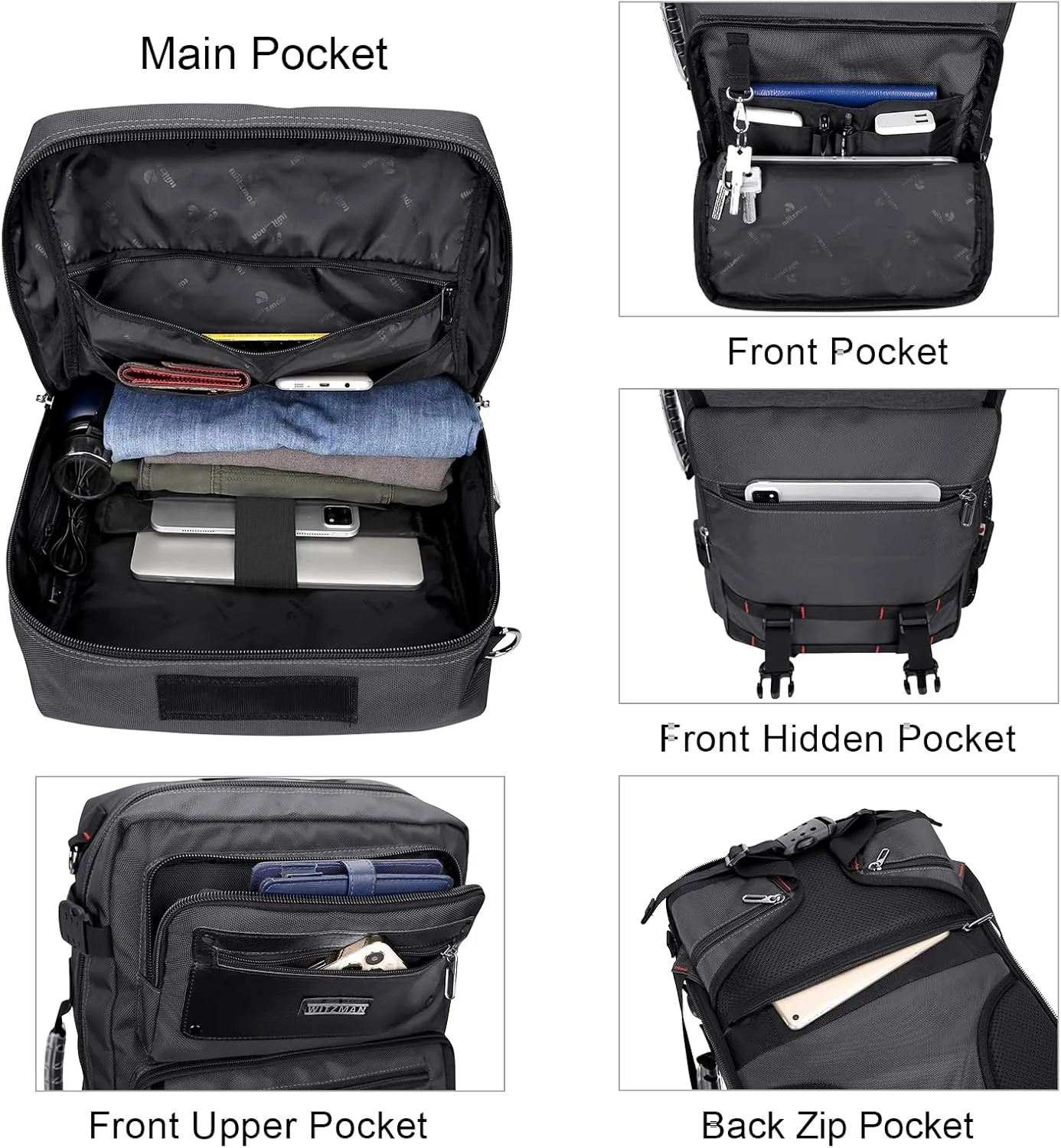 WITZMAN Carry On Travel Backpack for Men Duffle Bags Fit 17 Inch Laptop Airline Approved Laptop Backpack(B685 Silvery Grey)