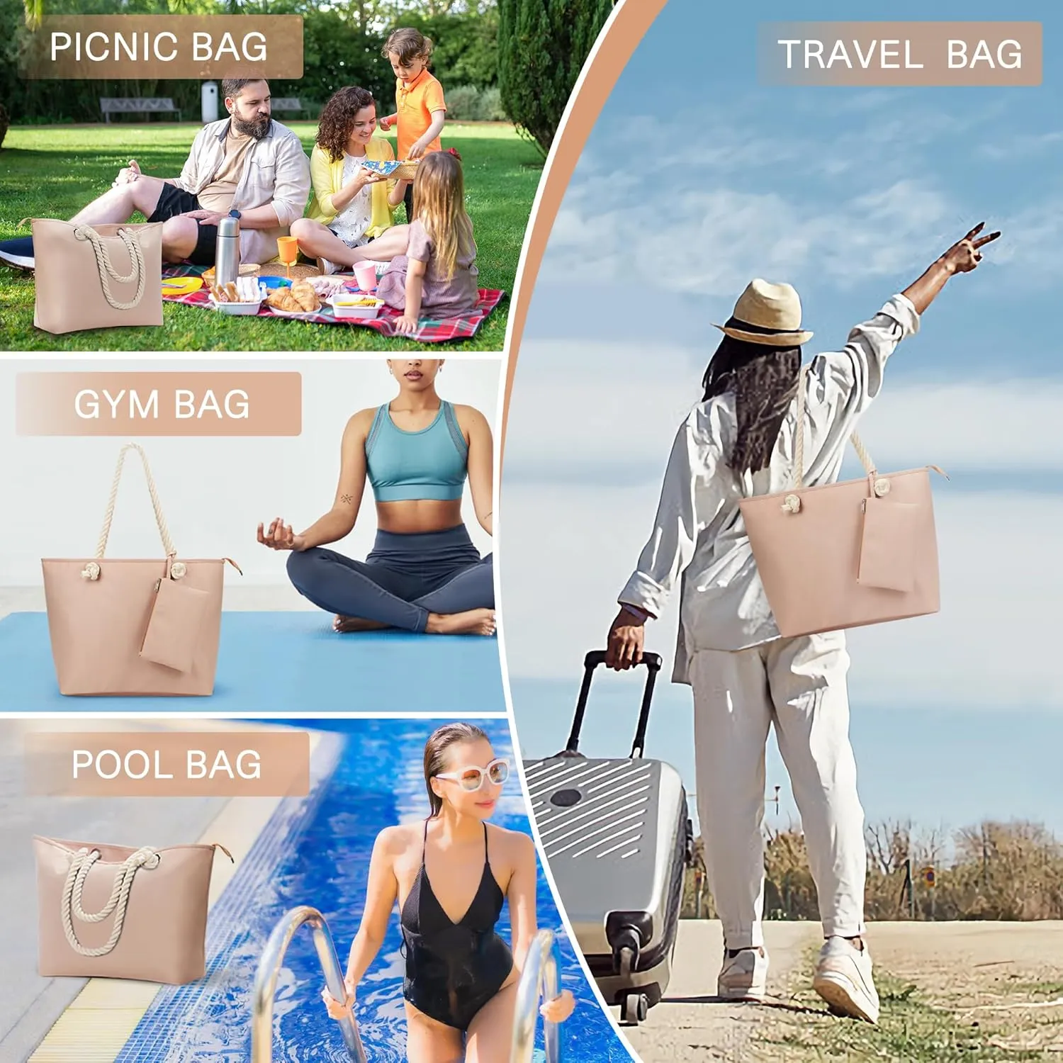 WLLWOO WLLWOO Beach Bags for Women, Extra Large Waterproof Sandproof Tote, Swim Pool Vacation Totes