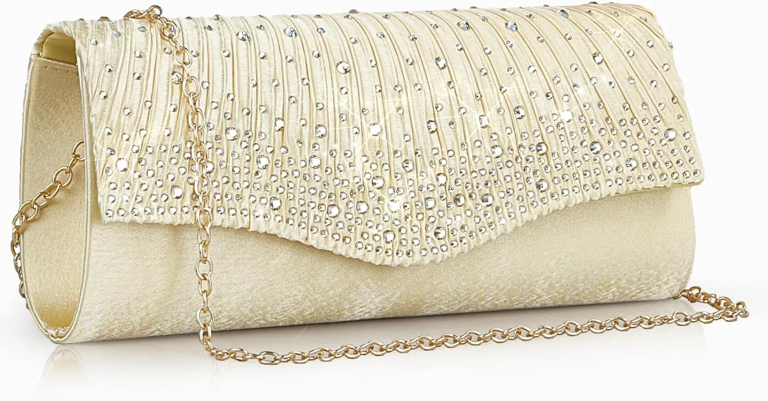 Women Evening Clutch Bags Satin Rhinestone Fromal Party Purse for Wedding Cocktail Prom Clutches
