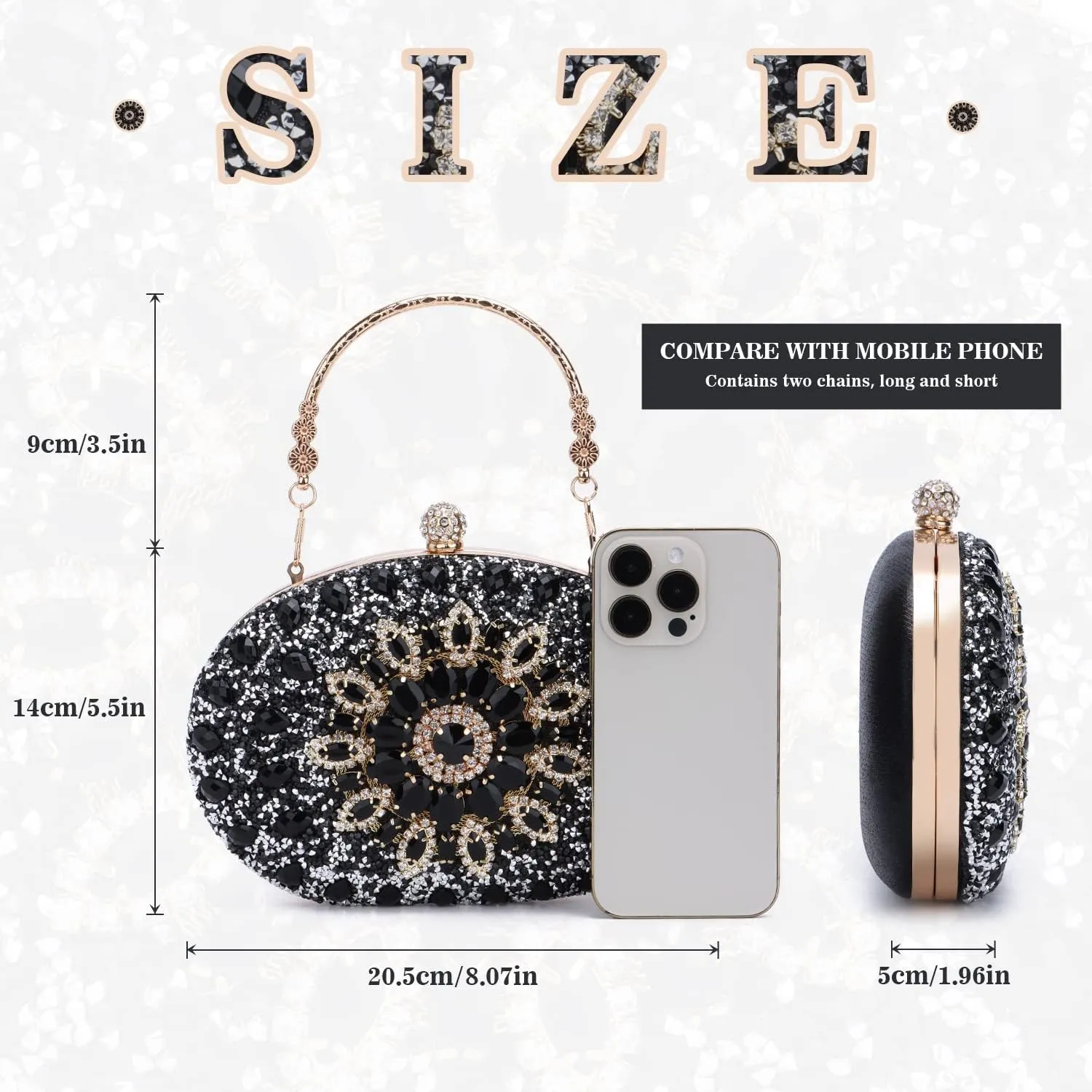 Women Rhinestone Evening Clutch Purse Bag Bling Glitter Sparkly Diamond Tote Bag Crystal Wedding Party Bag