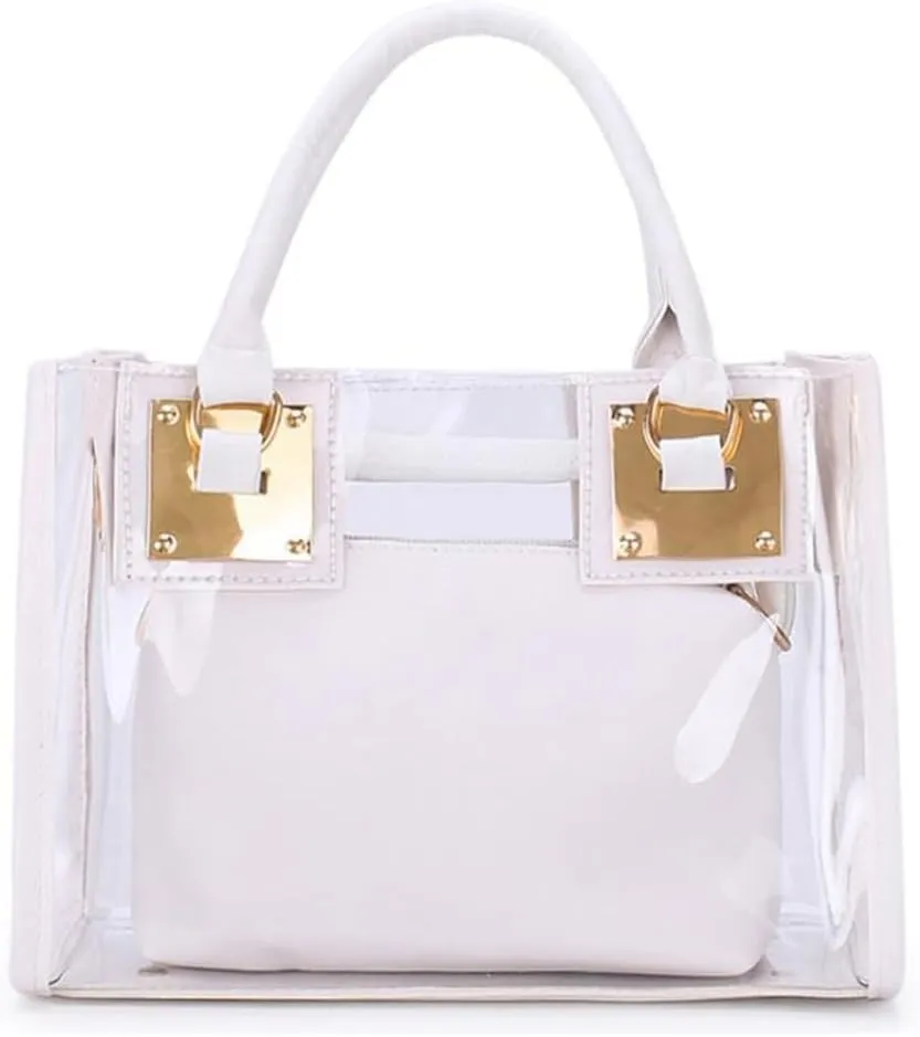 Women Small Jelly Purse and Handbag 2pcs Transparent Top Handle Shoulder Bags Satchel