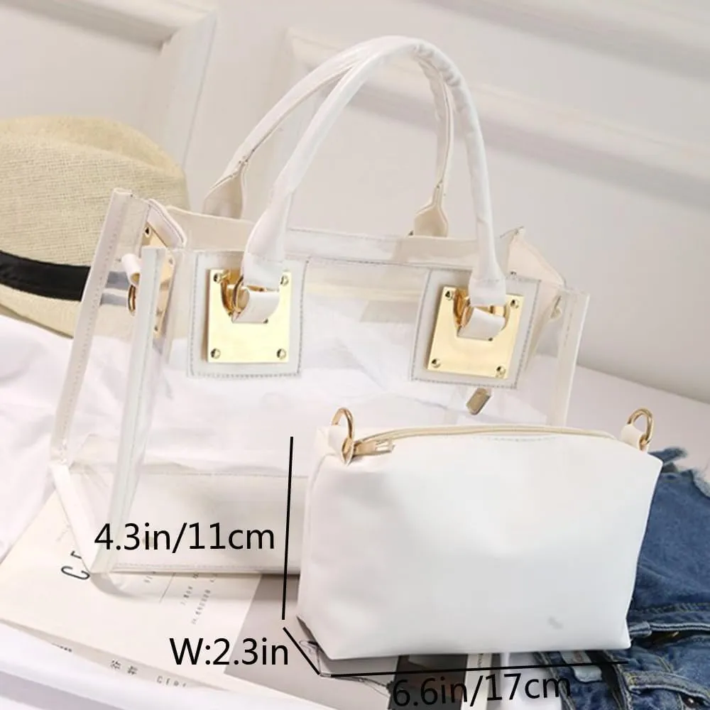 Women Small Jelly Purse and Handbag 2pcs Transparent Top Handle Shoulder Bags Satchel