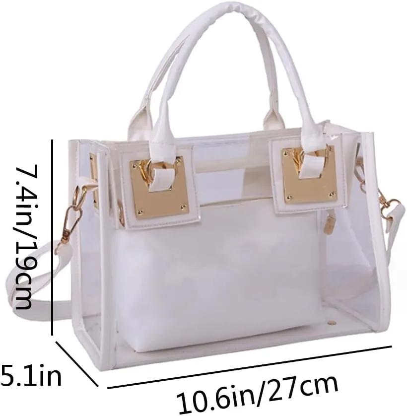 Women Small Jelly Purse and Handbag 2pcs Transparent Top Handle Shoulder Bags Satchel