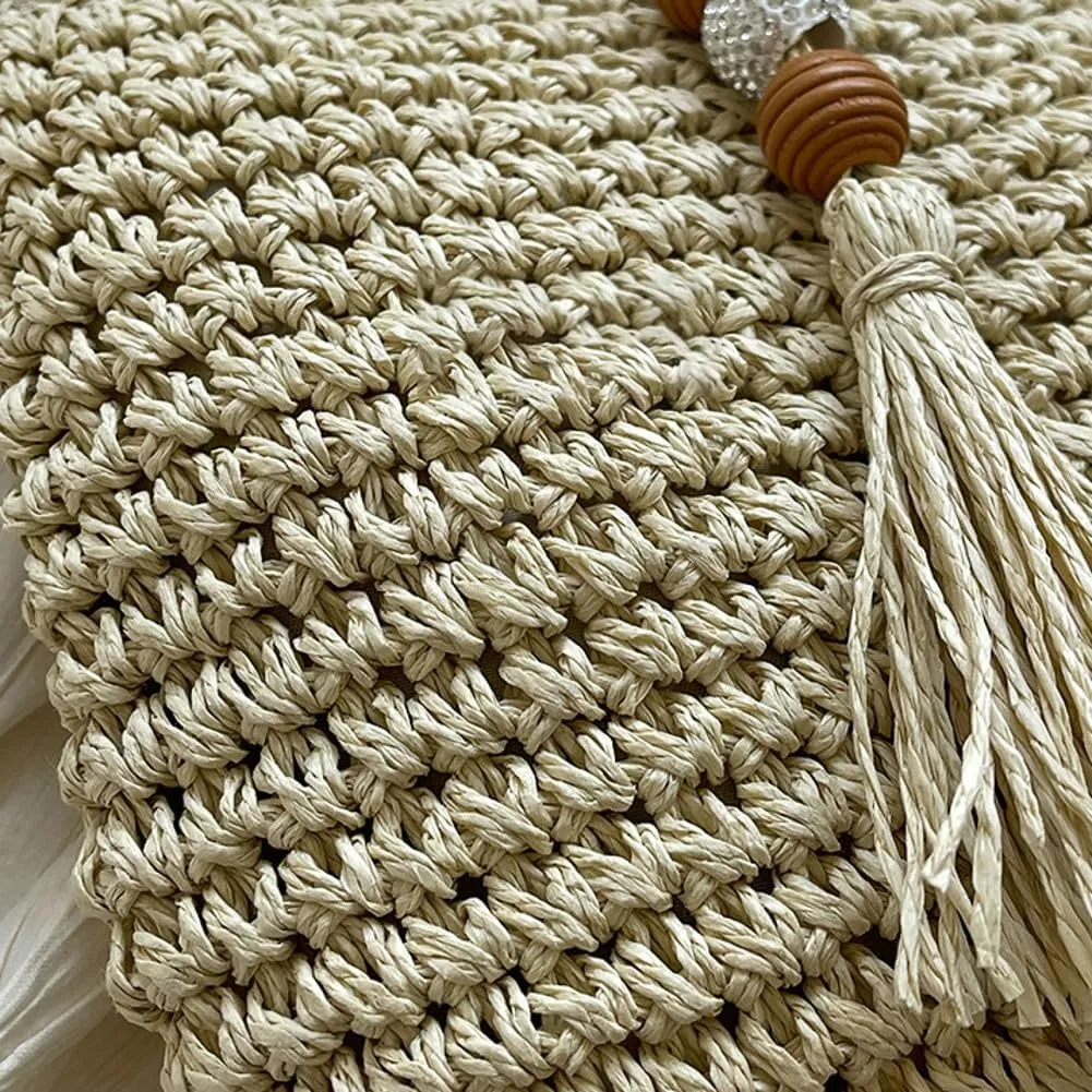 Women Straw Crossbody Bag Handwoven Beach Bucket Bag Straw Clutch Purse with Tassel Raffia Shoulder Bags for Vacation