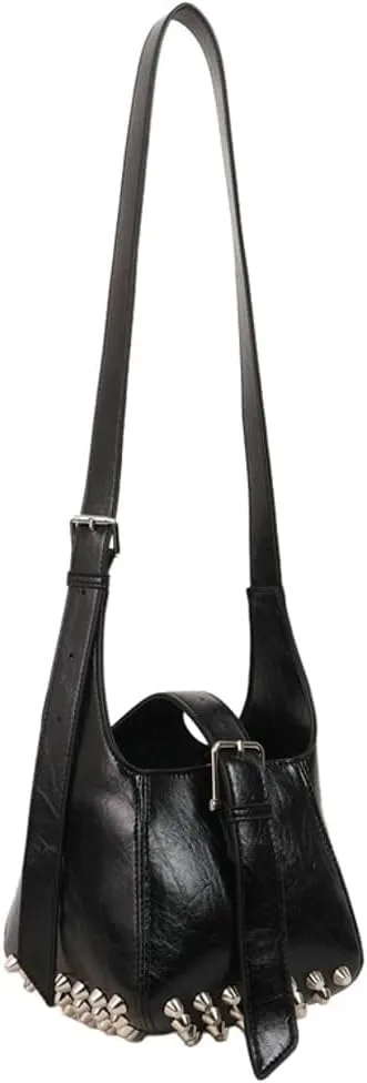 Women Trendy Bucket Shoulder Purse Vegan Leather Y2k Small Tote Crossbody Bag Rivet Handbags Satchels 2025