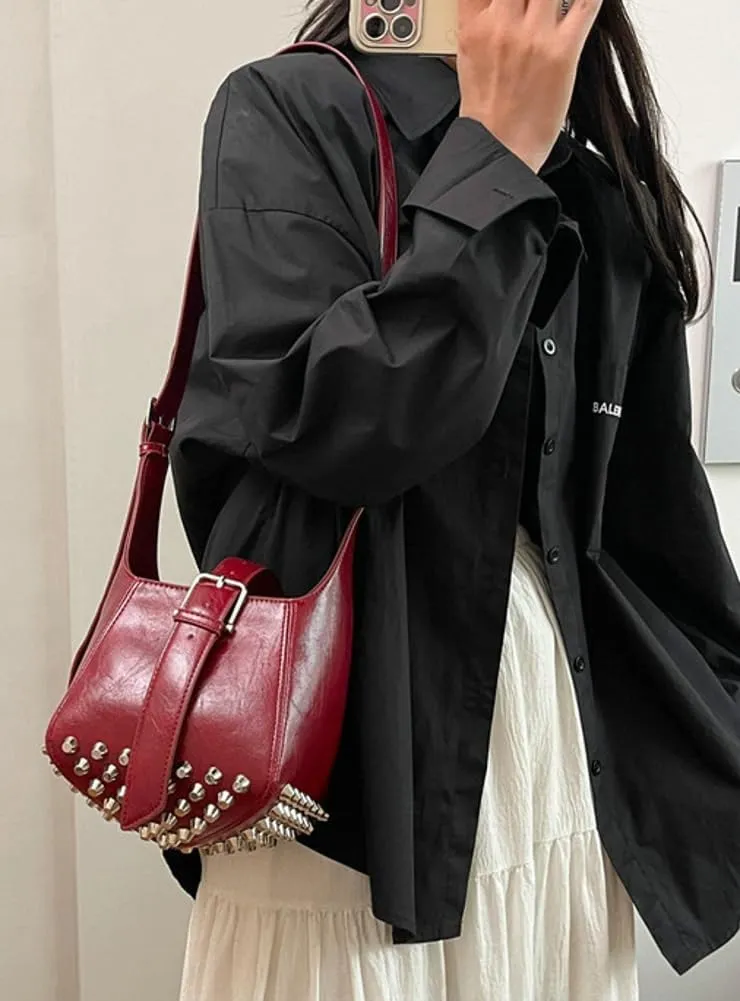 Women Trendy Bucket Shoulder Purse Vegan Leather Y2k Small Tote Crossbody Bag Rivet Handbags Satchels 2025