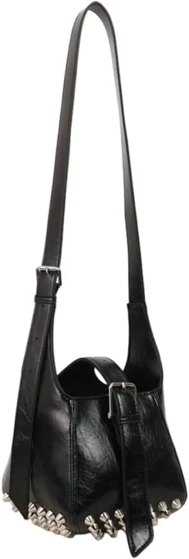 Women Trendy Bucket Shoulder Purse Vegan Leather Y2k Small Tote Crossbody Bag Rivet Handbags Satchels 2025