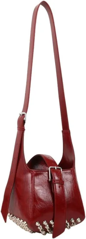 Women Trendy Bucket Shoulder Purse Vegan Leather Y2k Small Tote Crossbody Bag Rivet Handbags Satchels 2025