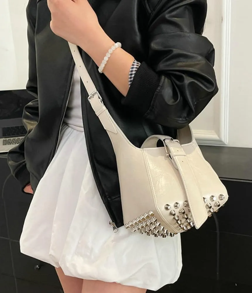 Women Trendy Bucket Shoulder Purse Vegan Leather Y2k Small Tote Crossbody Bag Rivet Handbags Satchels 2025