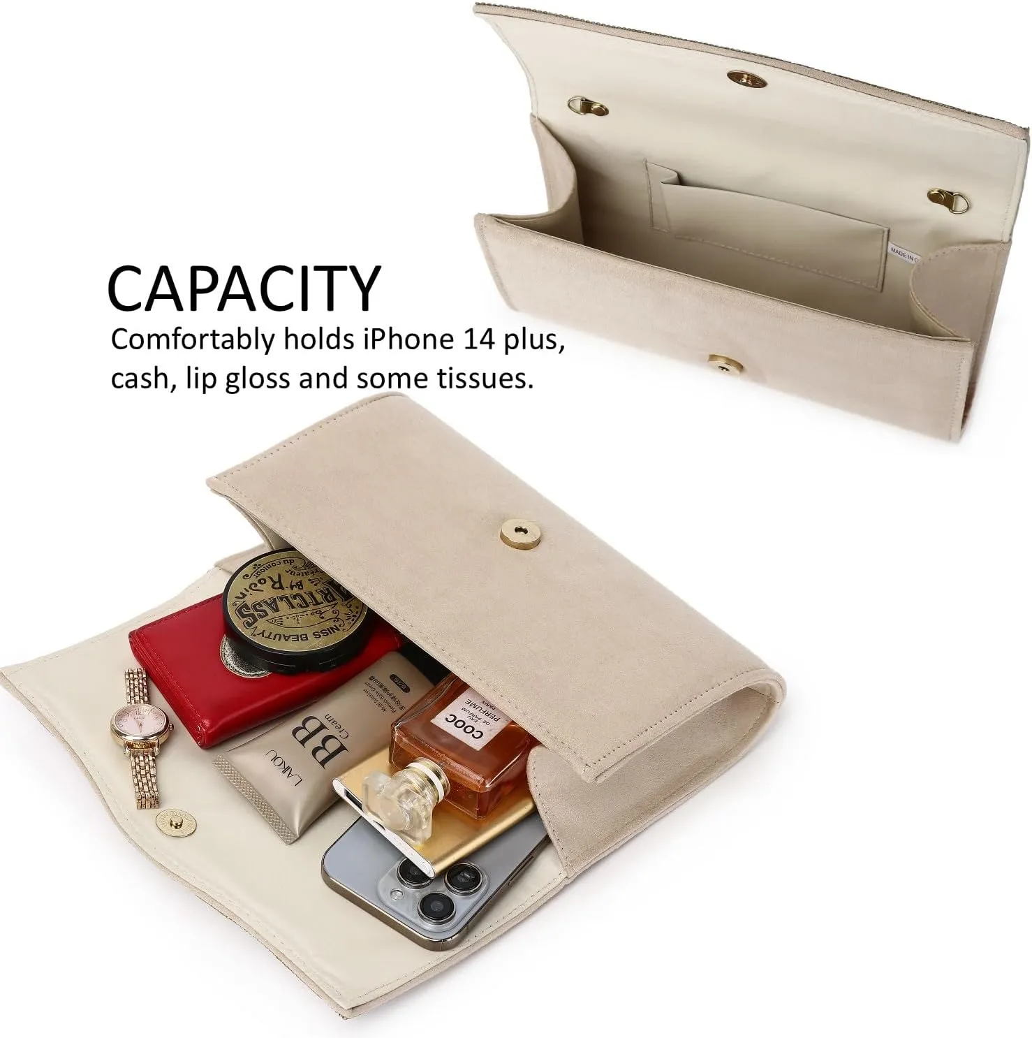 Women's Evening Bags Faux Suede Envelope Clutch Purse Shiny Rhinestone Women Handbags for Wedding Party Prom