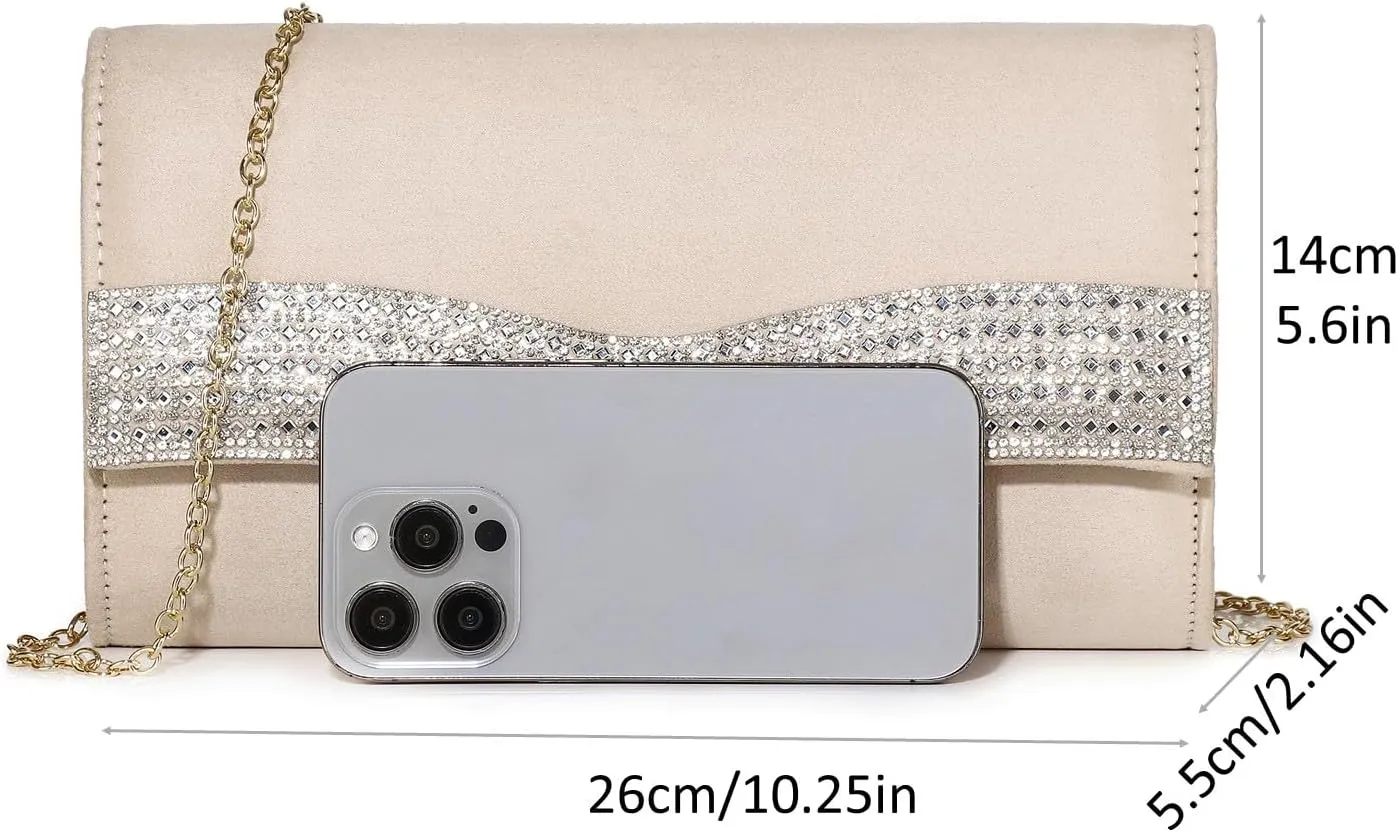 Women's Evening Bags Faux Suede Envelope Clutch Purse Shiny Rhinestone Women Handbags for Wedding Party Prom