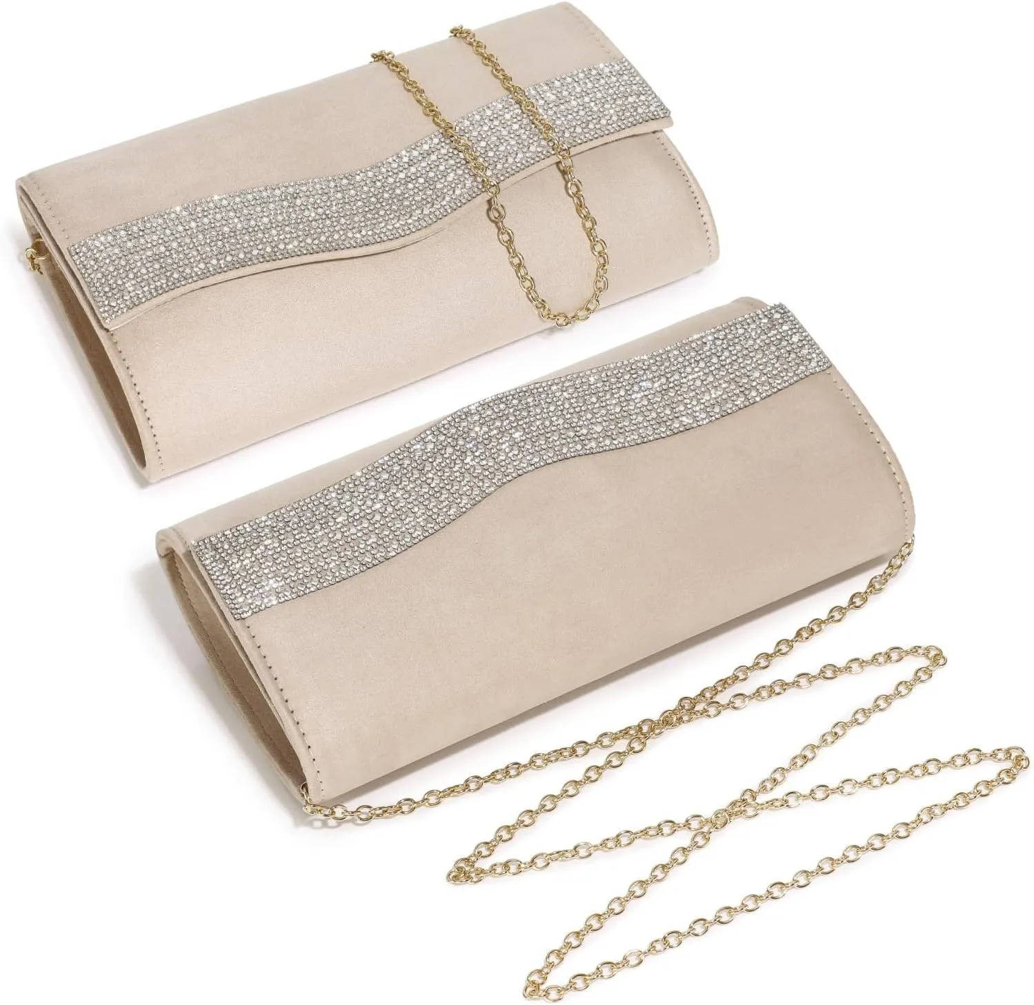 Women's Evening Bags Faux Suede Envelope Clutch Purse Shiny Rhinestone Women Handbags for Wedding Party Prom