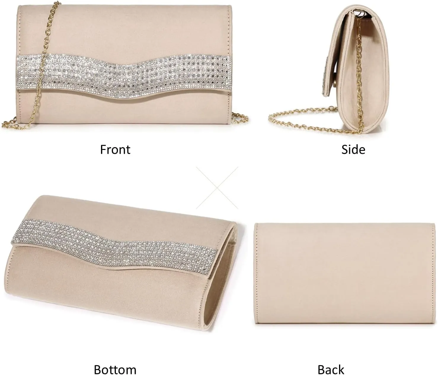 Women's Evening Bags Faux Suede Envelope Clutch Purse Shiny Rhinestone Women Handbags for Wedding Party Prom