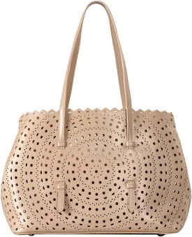 Womens Hollow Vegan Leather Tote Bag Small Summer Beach Bucket Shoulder Purse Top Handle Handbag Crossbody Satchels