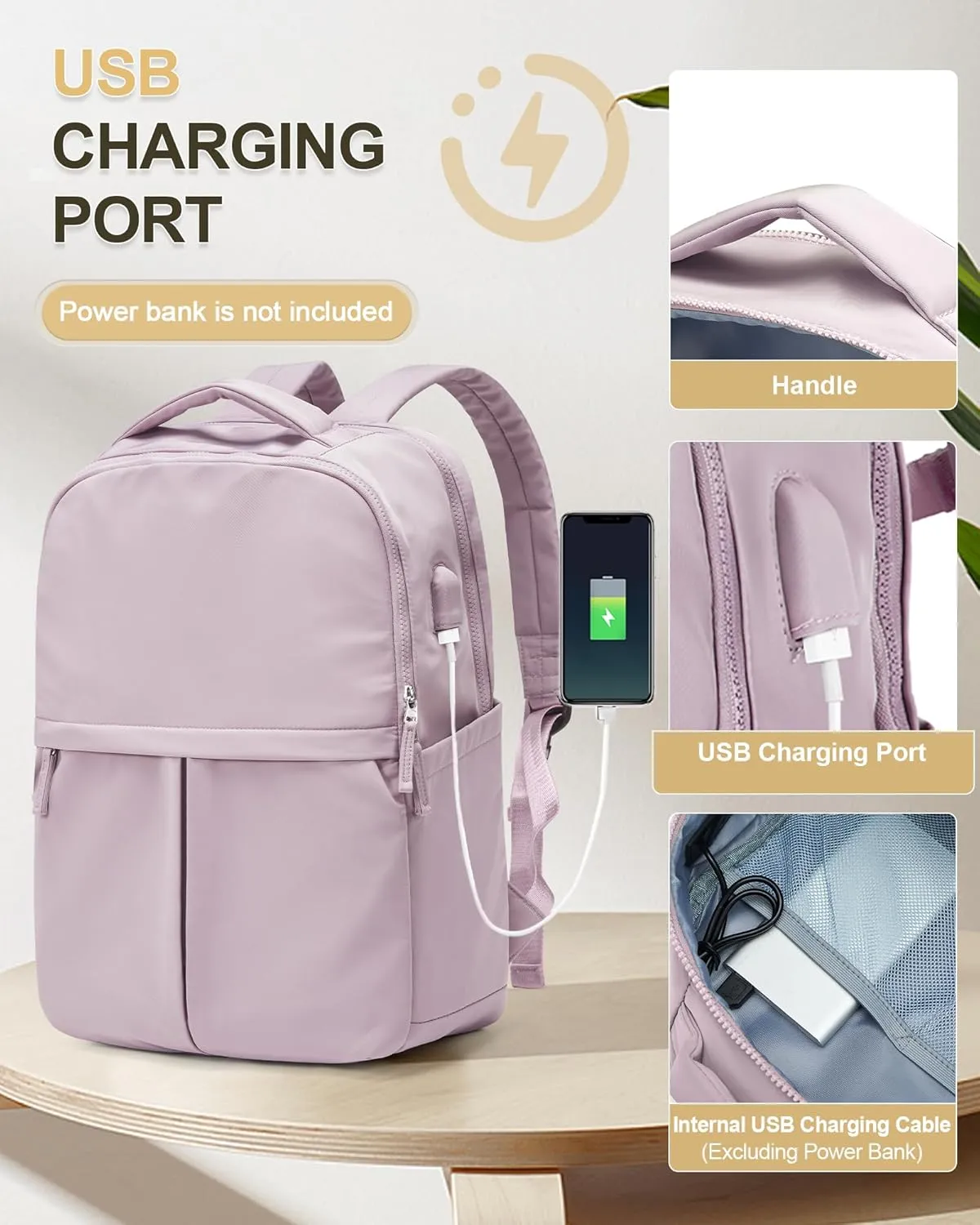 Women's Mochila Gym Work Teacher Backpack with Laptop Compartment - Lightweight Commuter & Travel Backpack - Purple