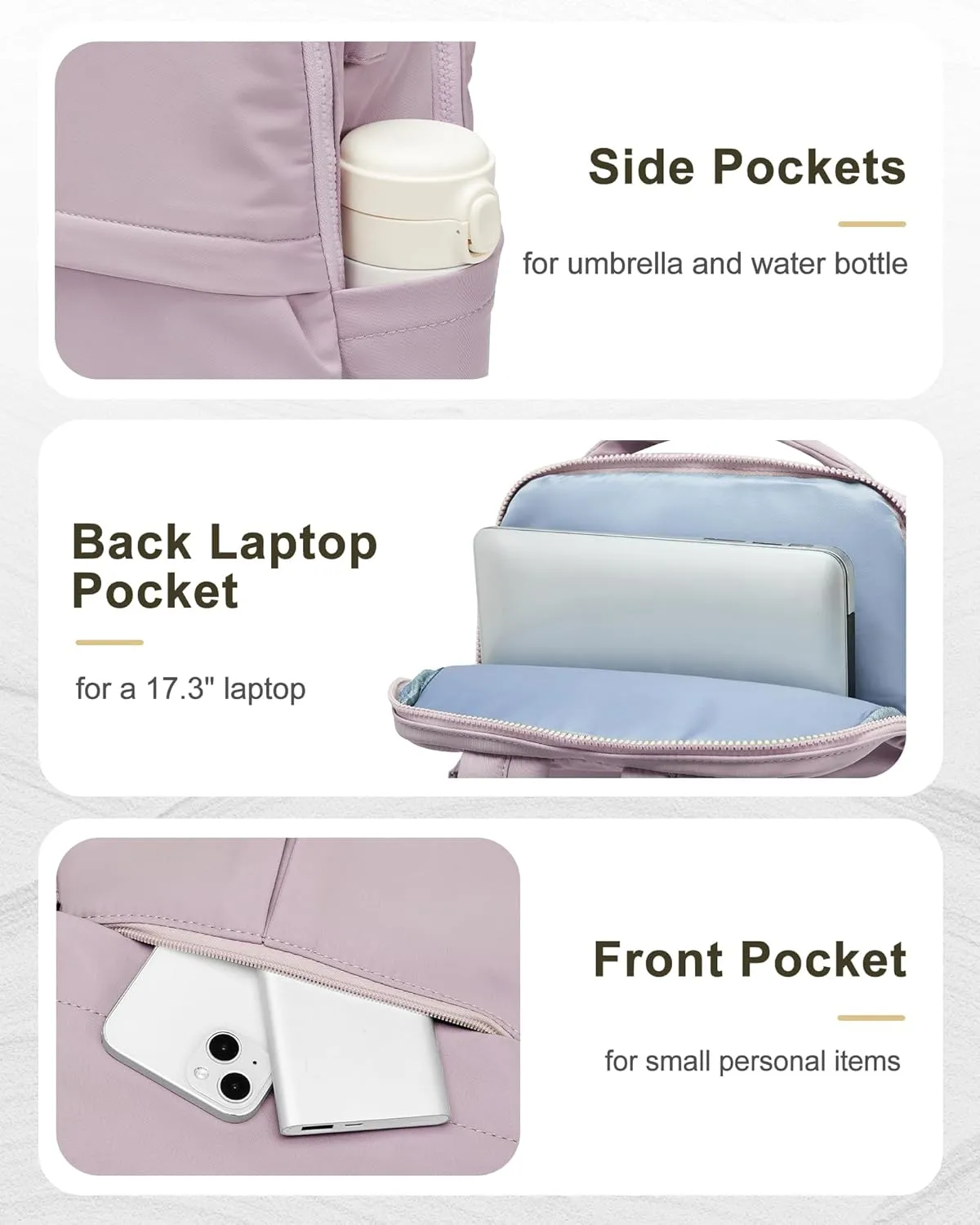 Women's Mochila Gym Work Teacher Backpack with Laptop Compartment - Lightweight Commuter & Travel Backpack - Purple