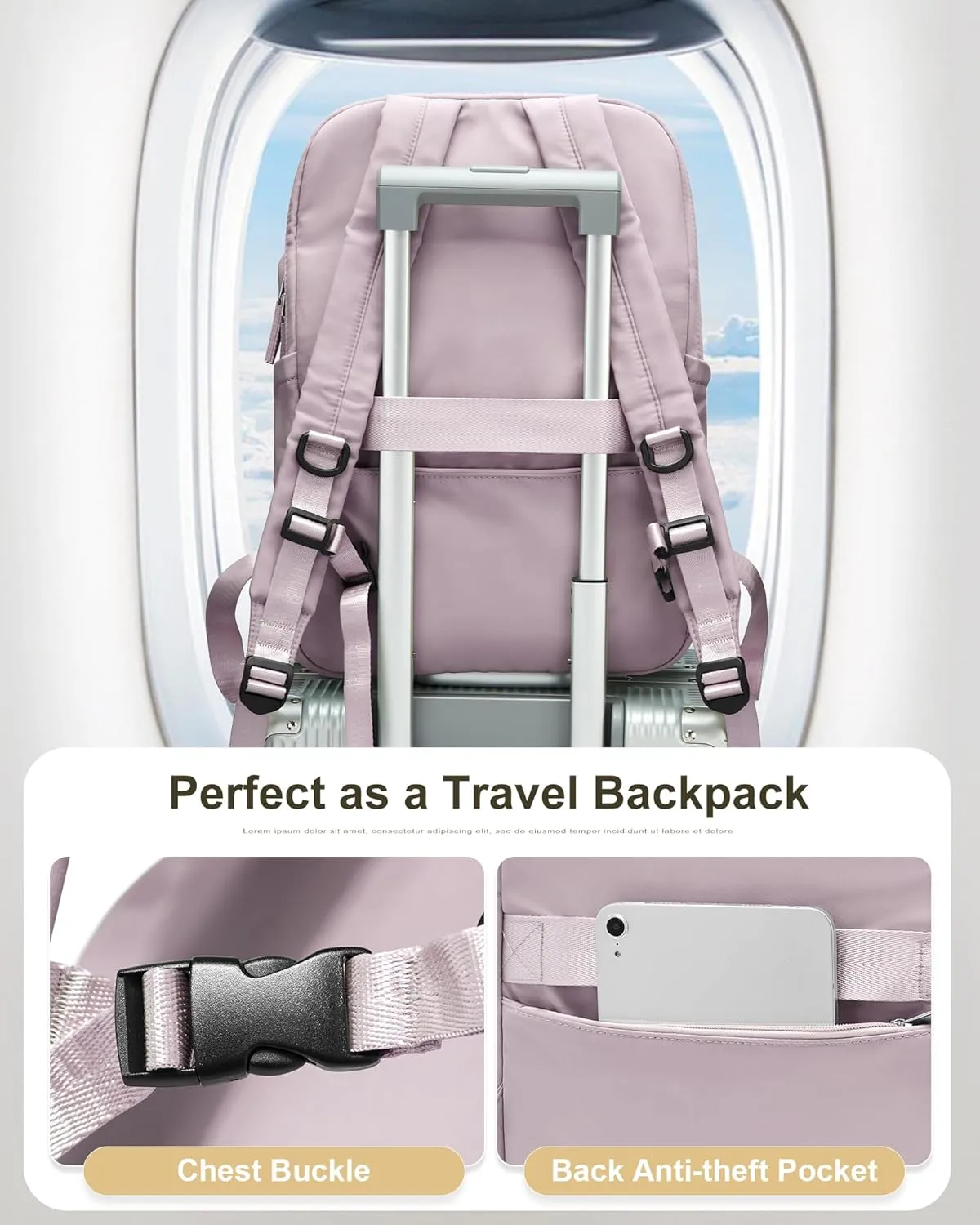 Women's Mochila Gym Work Teacher Backpack with Laptop Compartment - Lightweight Commuter & Travel Backpack - Purple