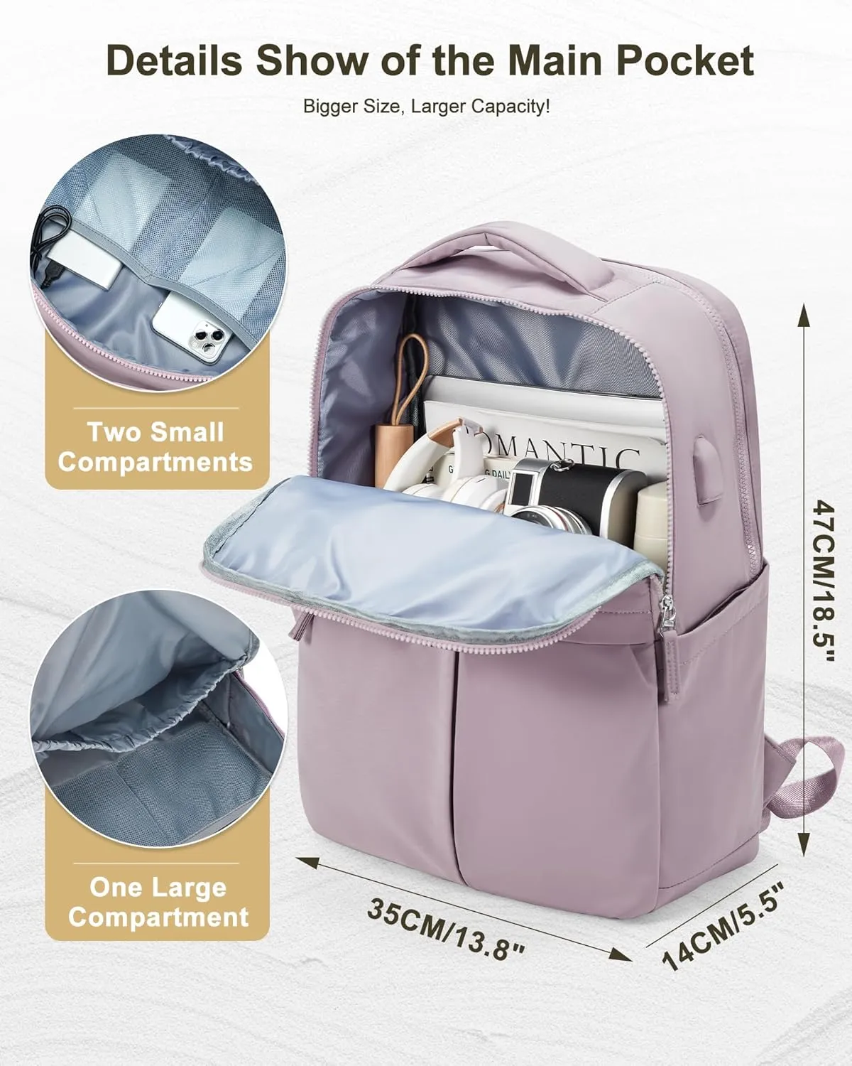 Women's Mochila Gym Work Teacher Backpack with Laptop Compartment - Lightweight Commuter & Travel Backpack - Purple