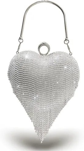 Women's Rhinestone Heart-Shaped Clutch Purse Sparkly Evening Bag for Weddings Prom Cocktail Parties