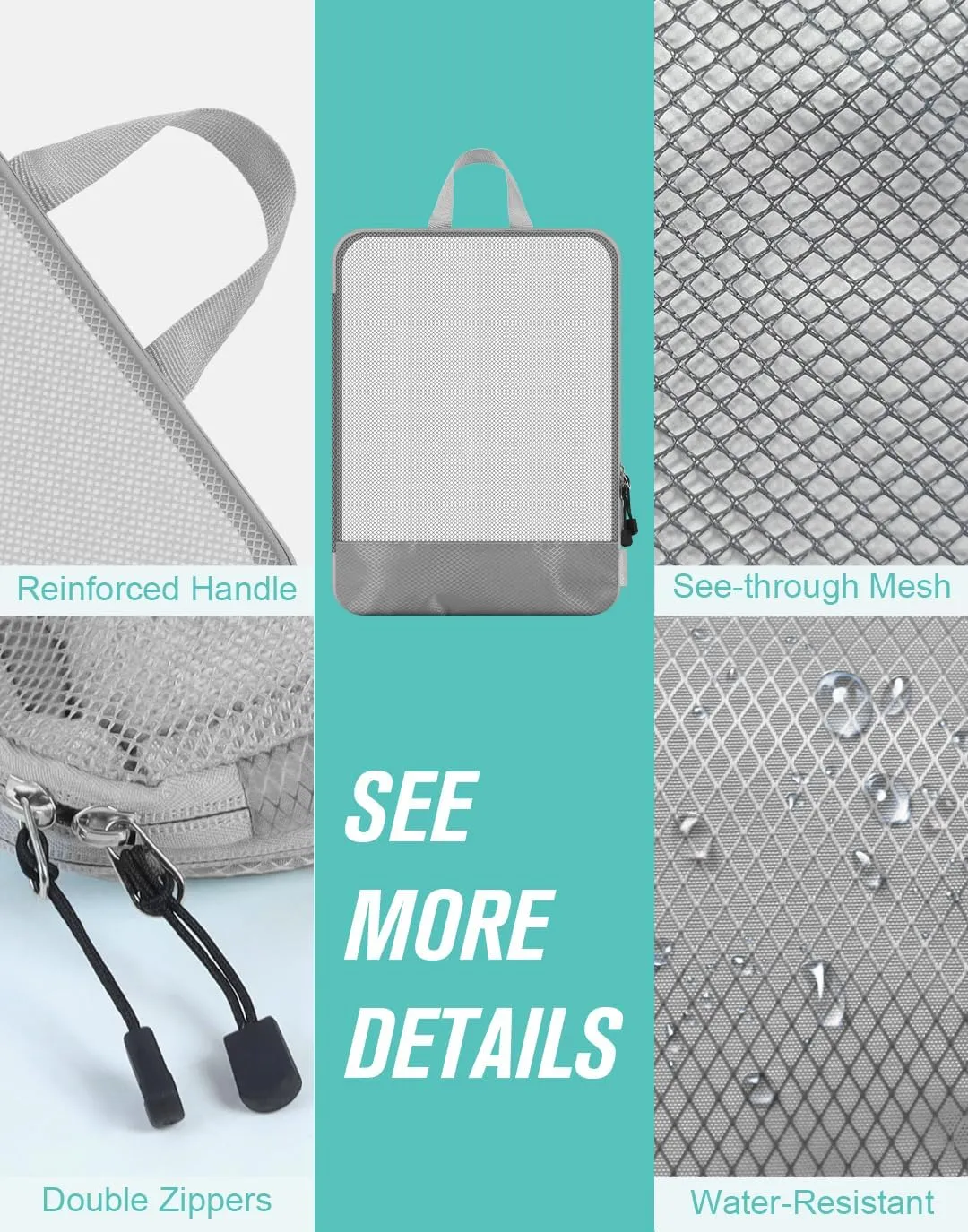 WOOMADA Compression Packing Cubes for Suitcases Travel Essentials 6 Set Rectangle Mesh Expandable Travel Bags Organizer for Luggage