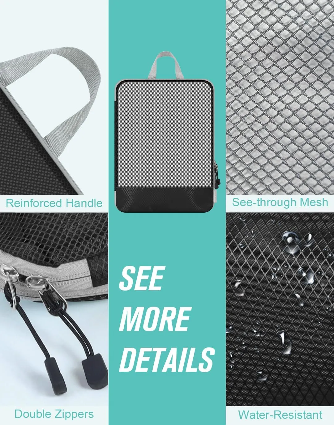 WOOMADA Compression Packing Cubes for Suitcases Travel Essentials 6 Set Rectangle Mesh Expandable Travel Bags Organizer for Luggage