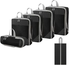 WOOMADA Compression Packing Cubes for Suitcases Travel Essentials 6 Set Rectangle Mesh Expandable Travel Bags Organizer for Luggage