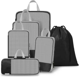 WOOMADA Compression Packing Cubes for Suitcases Travel Essentials 6 Set Rectangle Mesh Expandable Travel Bags Organizer for Luggage