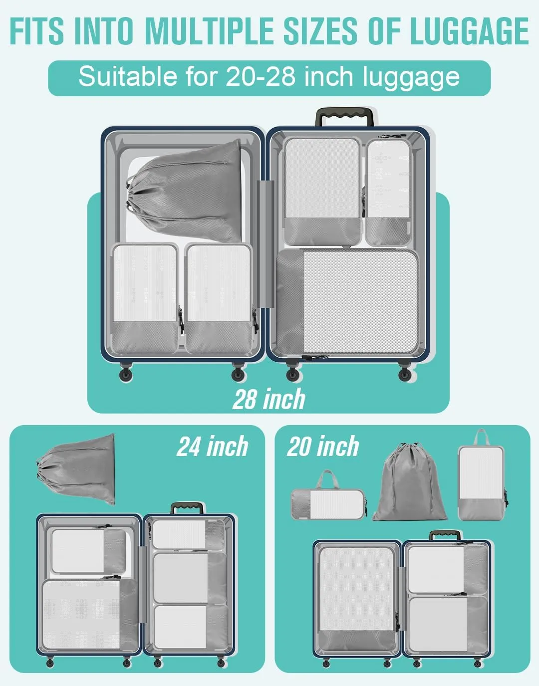 WOOMADA Compression Packing Cubes for Suitcases Travel Essentials 6 Set Rectangle Mesh Expandable Travel Bags Organizer for Luggage