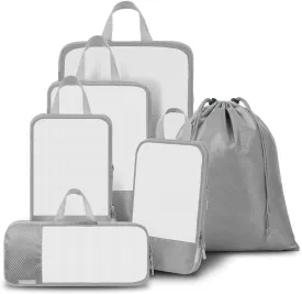 WOOMADA Compression Packing Cubes for Suitcases Travel Essentials 6 Set Rectangle Mesh Expandable Travel Bags Organizer for Luggage