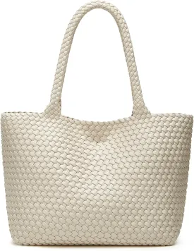 Woven Bags for Women Tote Purse: Vegan Leather Shoulder Handbags - Large Beach Tote - Travel Totes Handwoven Satchel