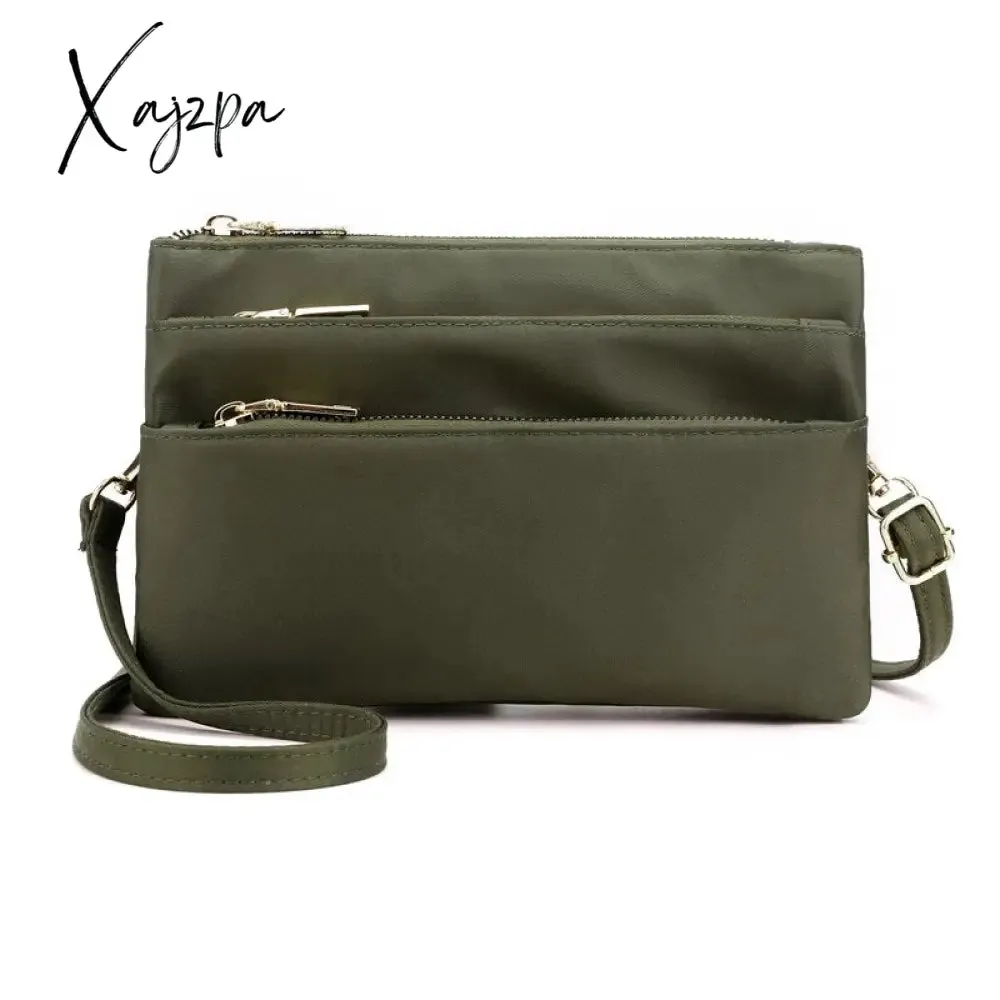 Xajzpa - Fashion Nylon Shoulder Bag Woman Solid Waterproof Zipper Messenger Bag Black Multi-pocket Versatile Purses And Handbags Sac