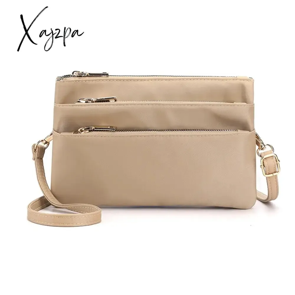 Xajzpa - Fashion Nylon Shoulder Bag Woman Solid Waterproof Zipper Messenger Bag Black Multi-pocket Versatile Purses And Handbags Sac