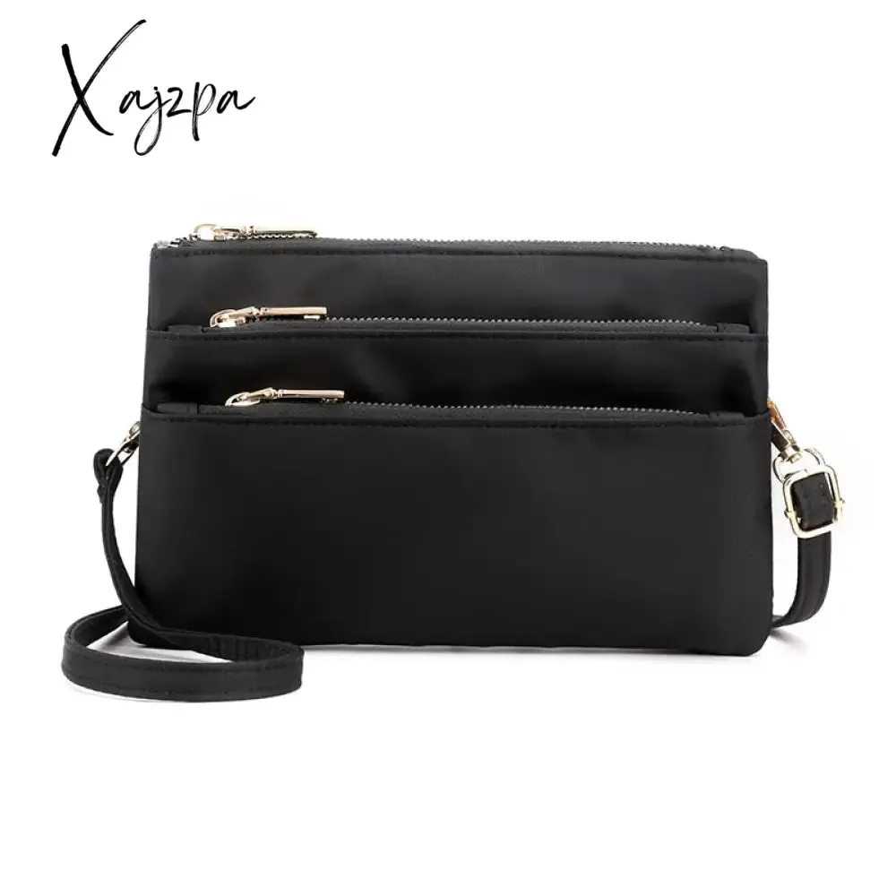 Xajzpa - Fashion Nylon Shoulder Bag Woman Solid Waterproof Zipper Messenger Bag Black Multi-pocket Versatile Purses And Handbags Sac