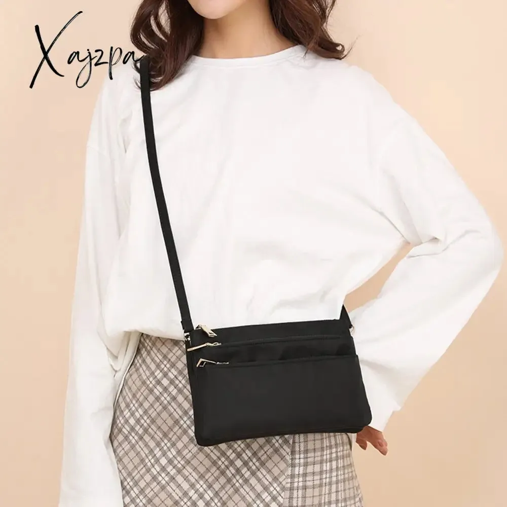 Xajzpa - Fashion Nylon Shoulder Bag Woman Solid Waterproof Zipper Messenger Bag Black Multi-pocket Versatile Purses And Handbags Sac