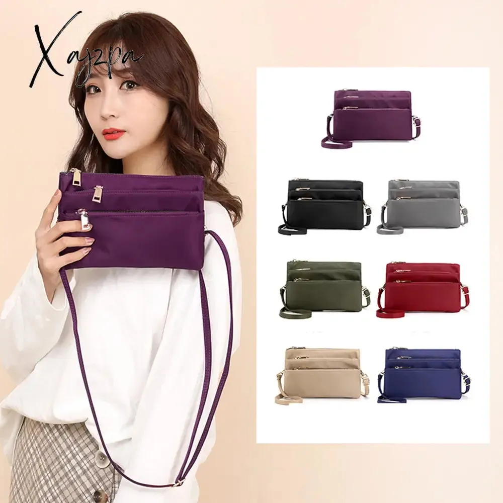 Xajzpa - Fashion Nylon Shoulder Bag Woman Solid Waterproof Zipper Messenger Bag Black Multi-pocket Versatile Purses And Handbags Sac